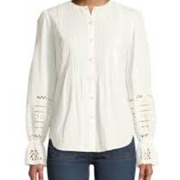 Veronica Beard White Milli Button-Front Eyelet Boho 100% Cotton Top Size 2 - Picture 1 of 5